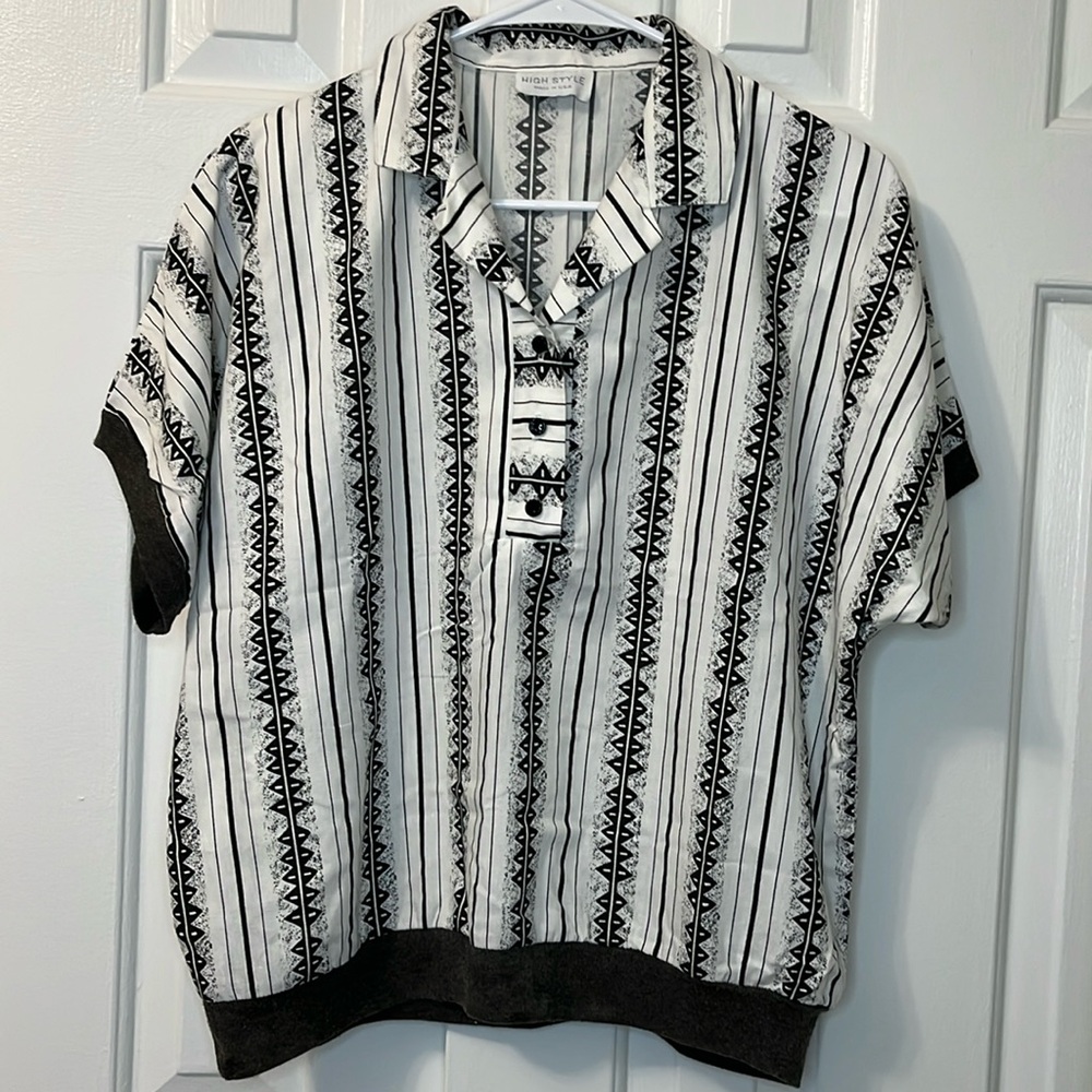 High Style Made in USA‎ Shirt Black and White Geometric Design Vintage